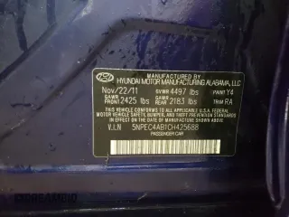 2012 Hyundai Sonata SE with VIN 5NPEC4AB1CH425688, listed as a Copart auction lot 48130535 with 235,099 mi miles and Salvage Title. Bid and sale history available at carsss.com. Image 13.