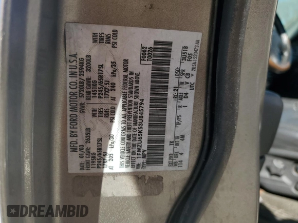 2003 Ford Explorer z VIN 1FMZU65K53UB45794, wystawiony jako Copart lot #46523365 z przebiegiem 123 840 mil mil oraz Szkoda całkowita • Salvage title. Historia ofert i sprzedaży dostępna na DreamBid. Obrazek 15.
