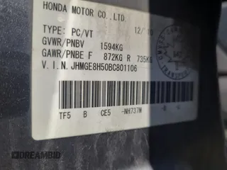2011 Honda Fit Sport with VIN JHMGE8H50BC801106, listed as a Copart auction lot 56783675 with Not Provided miles and Clean Title. Bid and sale history available at DreamBid. Image 10.