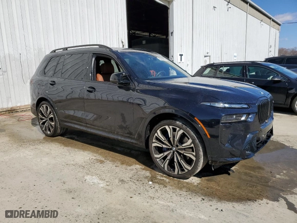 2024 BMW X7 M60i with VIN 5UX33EM08R9T81499, listed as a Copart auction lot 47220095 with 5,328 mi miles and Salvage Title. Bid and sale history available at carsss.com. Image 4.