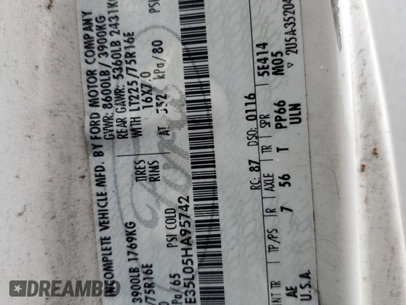 2005 Ford Econoline Cargo z VIN 1FDNE35L05HA95742, wystawiony jako Copart lot #56768625 z przebiegiem 130 000 mil mil oraz Czysty tytuł • Clean title. Historia ofert i sprzedaży dostępna na DreamBid. Obrazek 12.