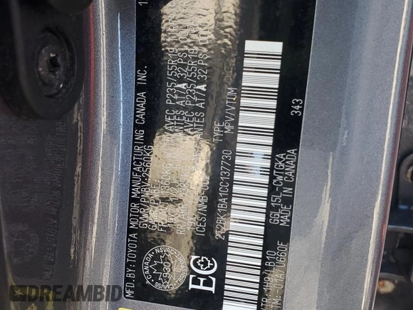2012 Lexus RX 350 z VIN 2T2BK1BA1CC137730, wystawiony jako Copart lot #53435955 z przebiegiem 141 289 mil mil oraz Szkoda całkowita • Salvage title. Historia ofert i sprzedaży dostępna na DreamBid. Obrazek 14.