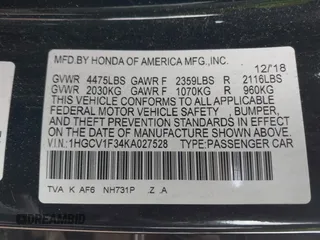 2019 Honda Accord Sport with VIN 1HGCV1F34KA027528, listed as a IAAI auction lot 42146346 with 51,221 mi miles and . Bid and sale history available at DreamBid. Image 9.