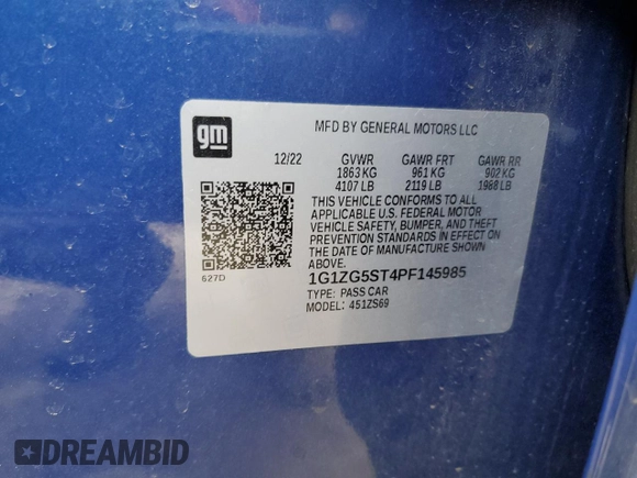 2023 Chevrolet Malibu RS with VIN 1G1ZG5ST4PF145985, listed as a Copart auction lot 45565685 with 38,806 mi miles and Salvage Title. Bid and sale history available at DreamBid. Image 14.