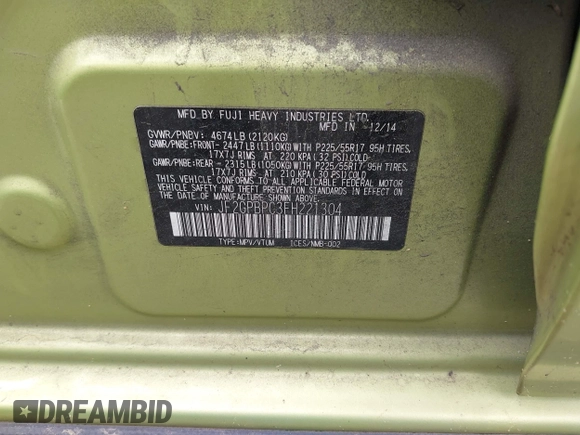 2015 Subaru Crosstrek Touring with VIN JF2GPBPC3FH221304, listed as a IAAI auction lot 42207883 with 117,955 mi miles and . Bid and sale history available at DreamBid. Image 9.