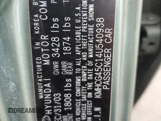 2004 Hyundai Accent GL with VIN KMHCG45C14U540938, listed as a Copart auction lot 46701935 with 71,891 mi miles and Salvage Title. Bid and sale history available at carsss.com. Image 12.