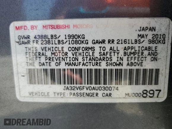 2010 Mitsubishi Lancer Ralliart z VIN JA32V6FV0AU030074, wystawiony jako Copart lot #52625195 z przebiegiem 140 543 mil mil oraz Szkoda całkowita • Salvage title. Historia ofert i sprzedaży dostępna na DreamBid. Obrazek 14.