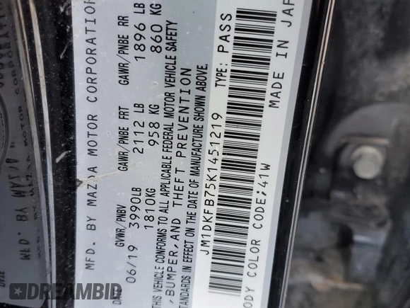 2019 Mazda CX-3 Sport with VIN JM1DKFB75K1451219, listed as a Copart auction lot 45642205 with 79,823 mi miles and Salvage Title. Bid and sale history available at carsss.com. Image 12.