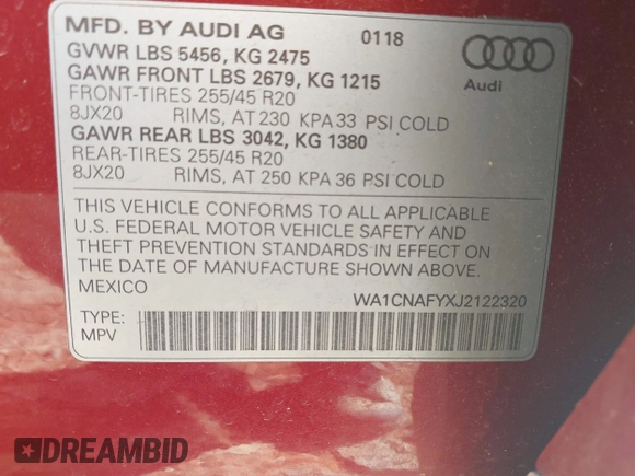 2018 Audi Q5 Prestige z VIN WA1CNAFYXJ2122320, wystawiony jako IAAI lot #42119050 z przebiegiem 43 512 mil mil oraz . Historia ofert i sprzedaży dostępna na DreamBid. Obrazek 9.