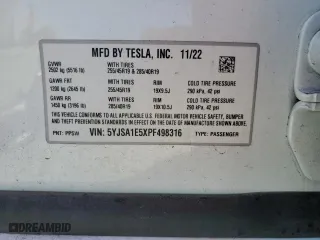 2023 Tesla Model S with VIN 5YJSA1E5XPF498316, listed as a Copart auction lot 48745755 with 0 mi miles and Salvage Title. Bid and sale history available at carsss.com. Image 15.