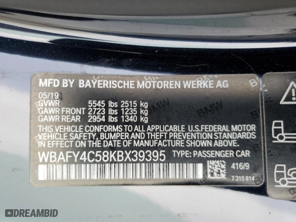 2019 BMW 8 Series M850i xDrive with VIN WBAFY4C58KBX39395, listed as a Copart auction lot 74088834 with 27,413 mi miles and Salvage Title. Bid and sale history available at carsss.com. Image 14.