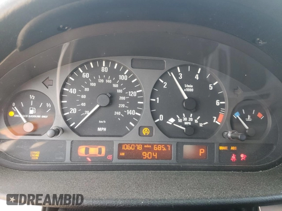 2004 BMW 3 Series 325i with VIN WBAAZ33444KP86628, listed as a Copart auction lot 59494984 with 106,078 mi miles and Salvage Title. Bid and sale history available at carsss.com. Image 9.
