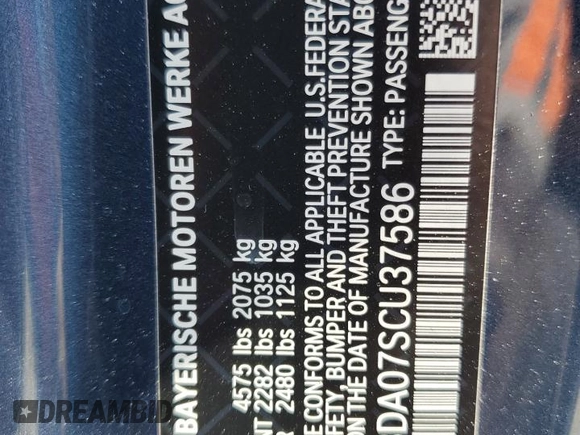 2025 BMW 4 Series 430i with VIN WBA43DA07SCU37586, listed as a Copart auction lot 52437105 with 812 mi miles and Salvage title. Bid and sale history available at DreamBid. Image 12.