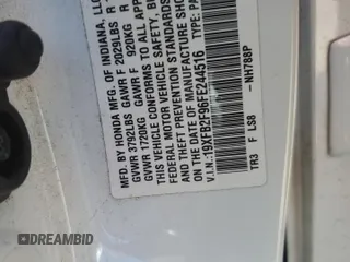 2015 Honda Civic EX-L z VIN 19XFB2F96FE244516, wystawiony jako Copart lot #58166914 z przebiegiem Nie podano mil oraz Szkoda całkowita • Salvage title. Historia ofert i sprzedaży dostępna na DreamBid. Obrazek 13.