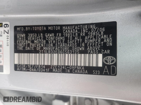 2006 Toyota Matrix STD z VIN 2T1LR32E06C563125, wystawiony jako Copart lot #55683475 z przebiegiem 174 891 mil mil oraz Tytuł czysty. Historia ofert i sprzedaży dostępna na DreamBid. Obrazek 12.