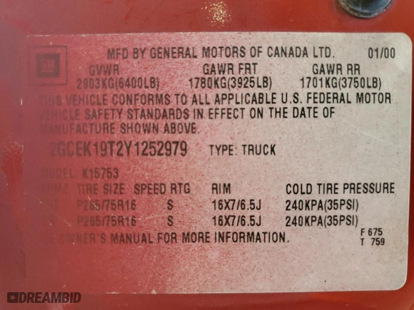 2000 Chevrolet Silverado 1500 LS with VIN 2GCEK19T2Y1252979, listed as a Copart auction lot 46718165 with 289,181 mi miles and Salvage Title. Bid and sale history available at carsss.com. Image 12.