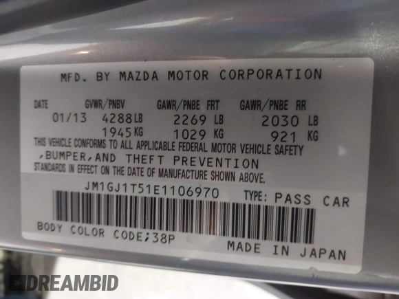 2014 Mazda 6 i Touring with VIN JM1GJ1T51E1106970, listed as a IAAI auction lot 42027350 with 113,756 mi miles and . Bid and sale history available at DreamBid. Image 9.