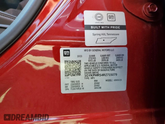 2024 Cadillac XT6 AWD Sport with VIN 1GYKPHRS4RZ715079, listed as a Copart auction lot 55297235 with 18,283 mi miles and Salvage title. Bid and sale history available at DreamBid. Image 14.