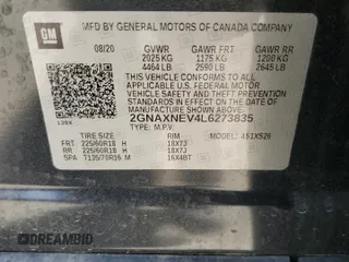 2020 Chevrolet Equinox Premier z VIN 2GNAXNEV4L6273835, wystawiony jako Copart lot #54665305 z przebiegiem 45 313 mil mil oraz Nie do naprawy • Non repairable. Historia ofert i sprzedaży dostępna na DreamBid. Obrazek 13.