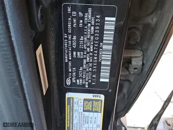 2014 Kia Optima LX with VIN 5XXGM4A7XEG339134, listed as a Copart auction lot 45532995 with 178,746 mi miles and Clean Title. Bid and sale history available at carsss.com. Image 12.