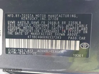 2009 Toyota Camry with VIN 4T1BE46K69U337283, listed as a IAAI auction lot 41677303 with 306,924 mi miles. Bid and sale history available at carsss.com. Image 9.