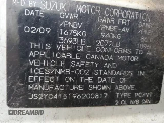 2009 Suzuki SX4 Convenience Pkg with VIN JS2YC415196200817, listed as a Copart auction lot 73355874 with 0 mi miles and Clean Title. Bid and sale history available at carsss.com. Image 12.