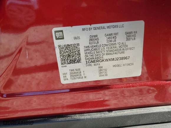 2021 Chevrolet Traverse LT Cloth with VIN 1GNERGKWXMJ238967, listed as a Copart auction lot 51163065 with 46,478 mi miles and Salvage Title. Bid and sale history available at carsss.com. Image 13.