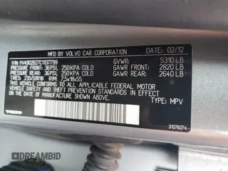 2012 Volvo XC70 T6 with VIN YV4902BZ7C1137799, listed as a Copart auction lot 73965734 with Not Provided miles and Non Repairable. Bid and sale history available at DreamBid. Image 13.