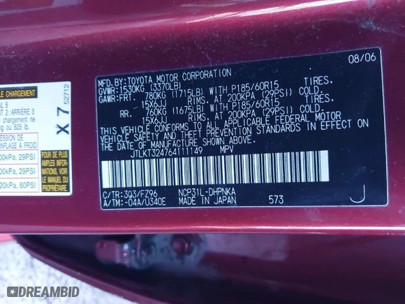 2006 Scion xB with VIN JTLKT324764111149, listed as a IAAI auction lot 41876675 with 243223 miles. Bid and sale history available at carsss.com. Image 9.