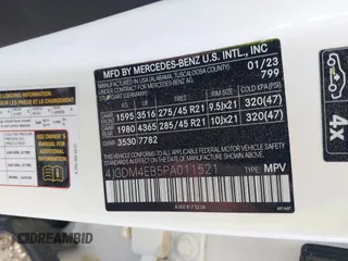 2023 Mercedes-Benz EQS 580 z VIN 4JGDM4EB5PA011521, wystawiony jako IAAI lot #41884078 z przebiegiem Nie podano mil oraz . Historia ofert i sprzedaży dostępna na DreamBid. Obrazek 9.