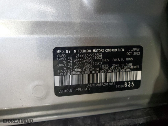 2023 Mitsubishi Outlander SE with VIN JA4J4UA86PZ017051, listed as a Copart auction lot 45655265 with 22,893 mi miles and Salvage Title. Bid and sale history available at carsss.com. Image 13.