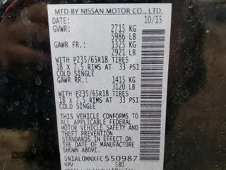 2015 Infiniti QX60 with VIN 5N1AL0MNXFC550987, listed as a Copart auction lot 54273975 with 104,577 mi miles and Salvage Title. Bid and sale history available at DreamBid. Image 14.
