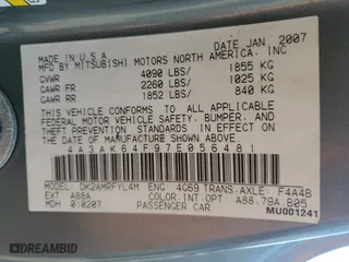 2007 Mitsubishi Eclipse SE with VIN 4A3AK64F97E056481, listed as a Copart auction lot 72369634 with 218,653 mi miles and Clean Title. Bid and sale history available at carsss.com. Image 12.