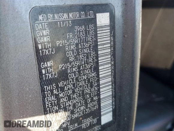 2014 Nissan Juke S with VIN JN8AF5MR2ET357649, listed as a Copart auction lot 48364785 with 109,773 mi miles and Clean Title. Bid and sale history available at DreamBid. Image 13.