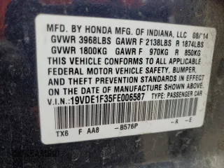 2015 Acura ILX with VIN 19VDE1F35FE006587, listed as a Copart auction lot 44434035 with 161,160 mi miles and Salvage Title. Bid and sale history available at carsss.com. Image 14.