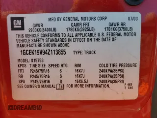 2004 Chevrolet Silverado 1500 with VIN 1GCEK19V94Z113855, listed as a Copart auction lot 50264745 with 202,735 mi miles and Clean Title. Bid and sale history available at DreamBid. Image 12.