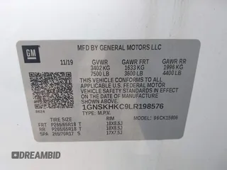 2020 Chevrolet Suburban LT z VIN 1GNSKHKC9LR198576, wystawiony jako IAAI lot #42498041 z przebiegiem 81 668 mil mil oraz . Historia ofert i sprzedaży dostępna na DreamBid. Obrazek 9.