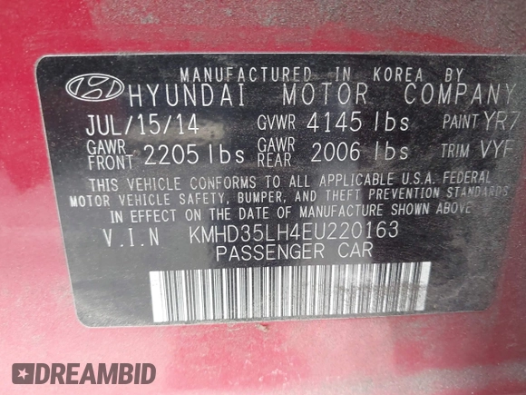 2014 Hyundai Elantra с VIN KMHD35LH4EU220163, выставлен на аукционе IAAI как лот 41272694 с пробегом 91 010 миль миль и . История ставок и продаж доступна на DreamBid. Изображение 9.