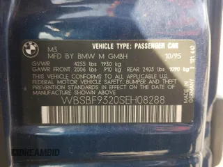 1995 BMW 3 Series M3 with VIN WBSBF9320SEH08288, listed as a Copart auction lot 69810124 with 157,156 mi miles and Salvage Title. Bid and sale history available at DreamBid. Image 12.