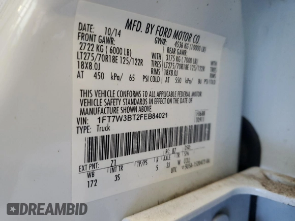 2015 Ford F-350 XL with VIN 1FT7W3BT2FEB84021, listed as a Copart auction lot 50118145 with 349,432 mi miles and Non Repairable. Bid and sale history available at DreamBid. Image 12.