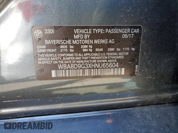 2017 BMW 3 Series 330i xDrive z VIN WBA8D9G3XHNU65604, wystawiony jako Copart lot #49006935 z przebiegiem 86 739 mil mil oraz Szkoda całkowita • Salvage title. Historia ofert i sprzedaży dostępna na DreamBid. Obrazek 15.