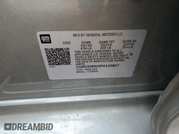 2023 Cadillac CT5 Luxury with VIN 1G6DX5RK0P0123857, listed as a Copart auction lot 56399025 with 45,565 mi miles and Salvage title. Bid and sale history available at DreamBid. Image 12.