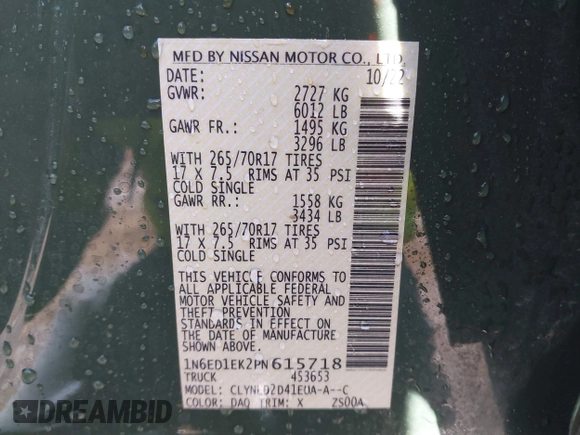 2023 Nissan Frontier Pro-4X z VIN 1N6ED1EK2PN615718, wystawiony jako IAAI lot #41739218 z przebiegiem 19 875 mil mil oraz . Historia ofert i sprzedaży dostępna na DreamBid. Obrazek 9.