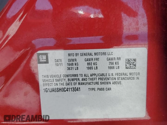 2012 Chevrolet Sonic LS z VIN 1G1JA6SH0C4113041, wystawiony jako Copart lot #58743055 z przebiegiem 69 453 mil mil oraz Szkoda całkowita • Salvage title. Historia ofert i sprzedaży dostępna na DreamBid. Obrazek 13.