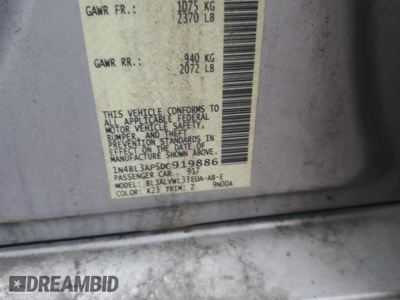 2013 Nissan Altima SL with VIN 1N4BL3AP5DC919886, listed as a Copart auction lot 64901895 with 186,105 mi miles and Clean title. Bid and sale history available at DreamBid. Image 12.