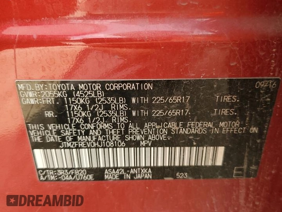 2017 Toyota RAV4 LE with VIN JTMZFREV0HJ108106, listed as a Copart auction lot 51714435 with 102,740 mi miles and Salvage Title. Bid and sale history available at DreamBid. Image 15.