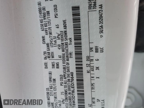2020 Ford F-350 XL с VIN 1FT8W3DT8LED76640, выставлен на аукционе Copart как лот 44566585 с пробегом 39 549 миль миль и Списание • Salvage title. История ставок и продаж доступна на DreamBid. Изображение 12.