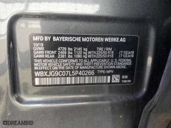 2020 BMW X1 xDrive28i with VIN WBXJG9C07L5P40266, listed as a Copart auction lot 50321565 with 111,540 mi miles and Salvage Title. Bid and sale history available at carsss.com. Image 13.
