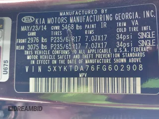 2015 Kia Sorento LX with VIN 5XYKTDA76FG602908, listed as a IAAI auction lot 41501885 with 181,047 mi miles. Bid and sale history available at carsss.com. Image 9.