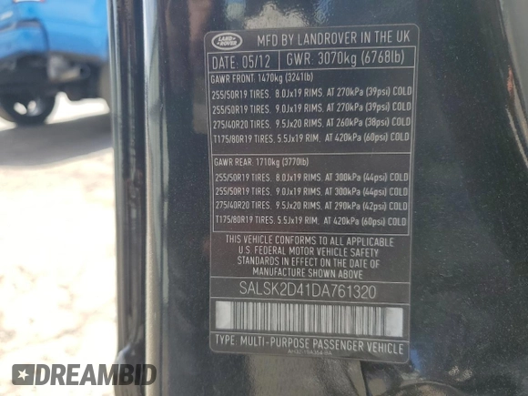 2013 Land Rover Range Rover Sport HSE Lux с VIN SALSK2D41DA761320, выставлен на аукционе Copart как лот 54254225 с пробегом 110 317 миль миль и Списание • Salvage title. История ставок и продаж доступна на DreamBid. Изображение 13.